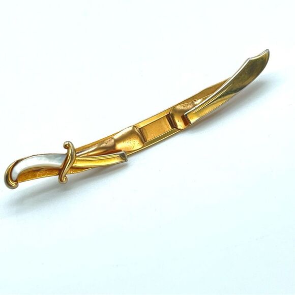 Vintage SWANK Tie Clip Sword | goldtone mother of pearl retro - Picture 11 of 13